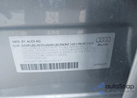 2008 Audi A4 2.0T/2.0T Special Edition from USA, damaged, VIN WAUDF78E78A149727